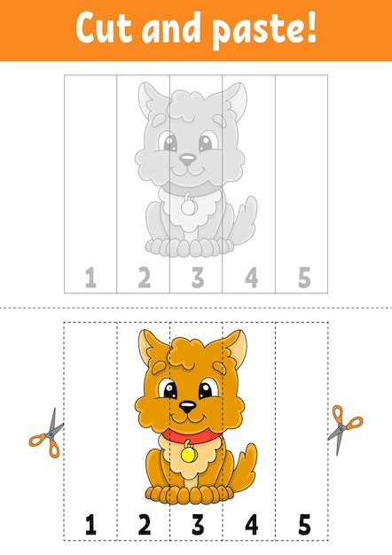 Aprender números 15 Cortar y pegar personajes de dibujos animados Educación desarrollo de hoja de trabajo Juego para niños Página de actividad Ilustración vectorial
