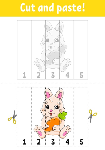 Aprender números 15 Cortar y pegar personajes de dibujos animados Educación desarrollo de hoja de trabajo Juego para niños Página de actividad Ilustración vectorial
