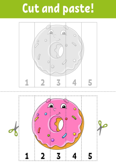 Aprender números 15 Cortar y pegar personajes de dibujos animados Educación desarrollo de hoja de trabajo Juego para niños Página de actividad Ilustración vectorial