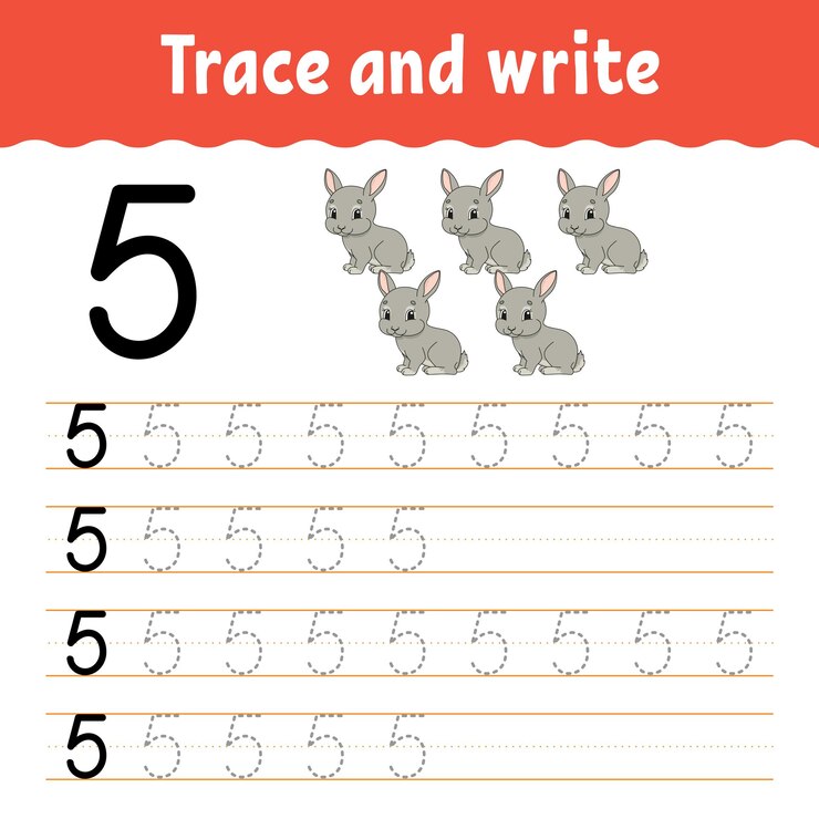 Vector aprender números trazar y escribir práctica de escritura a mano aprender números para niños hoja de trabajo de desarrollo educativo