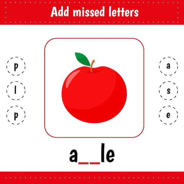 Aprender palabras en inglés Agregar letras perdidas Manzana Frutas