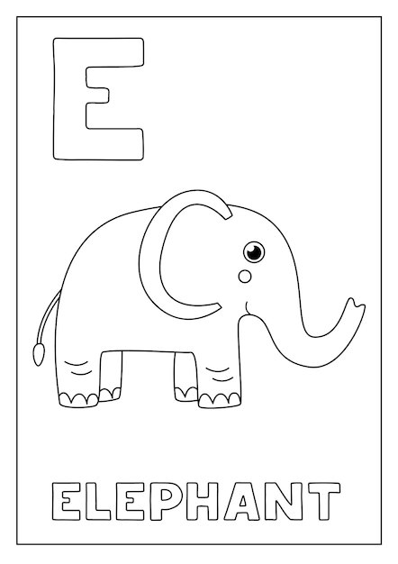 Aprendiendo el alfabeto inglés para niños Letra E Lindo elefante de dibujos animados