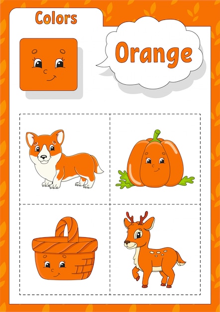 Aprendiendo colores. color naranja. flashcard para niños.