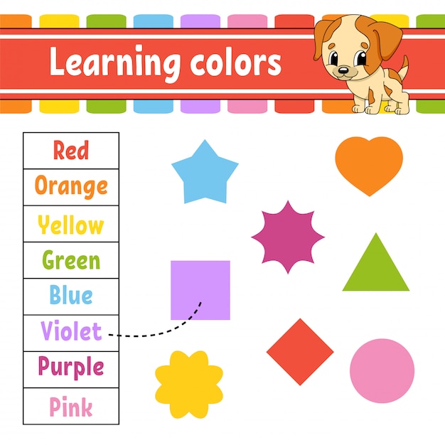 Aprendiendo colores. Hoja de trabajo de desarrollo de educación. Página de actividades con imágenes.