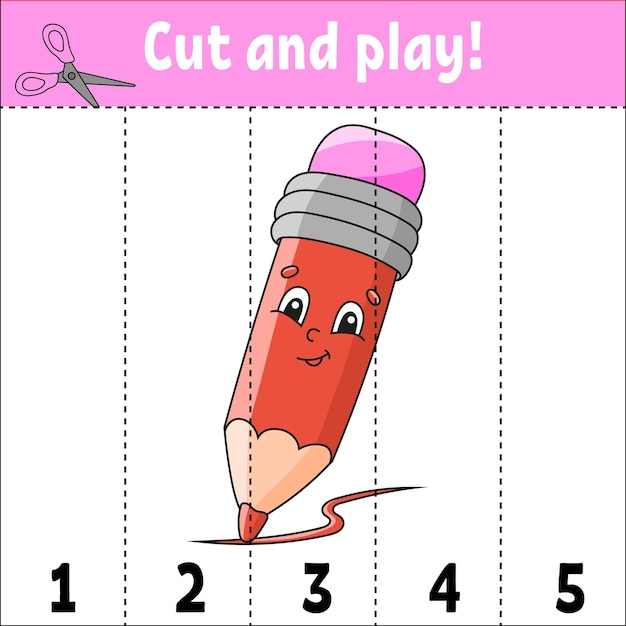 Aprendiendo números 15 Cortar y jugar Hoja de trabajo educativa Juego para niños Página de actividades de color Rompecabezas para niños