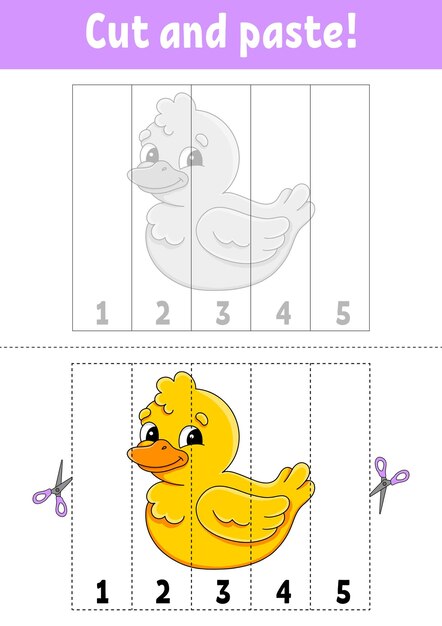 Aprendiendo números 15 Cortar y pegar personaje de dibujos animados Hoja de trabajo de desarrollo educativo Juego para niños Página de actividades