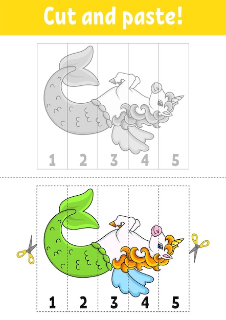 Aprendiendo números 15 Cortar y pegar personaje de dibujos animados Hoja de trabajo de desarrollo educativo Juego para niños Página de actividades