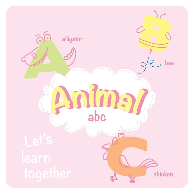 Vector aprendizaje del alfabeto animal para preescolar.