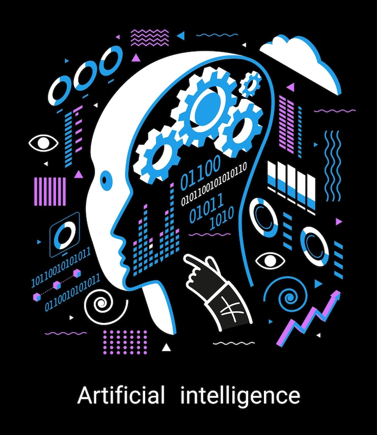 Vector aprendizaje automático inteligencia artificial cerebro digital y concepto de proceso de pensamiento artificial