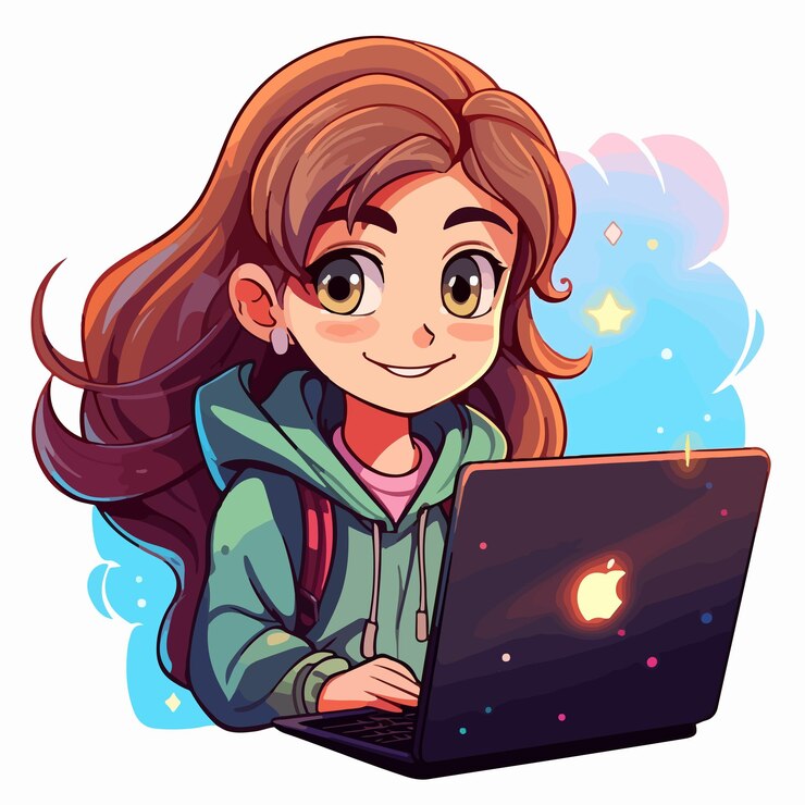 Vector aprendizaje a distancia con una niña que usa una computadora portátil