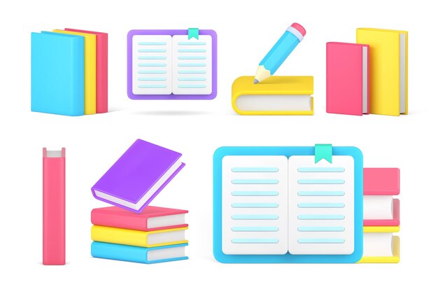 Aprendizaje educación académica estudiando libro libro de texto bloc de notas conjunto de conocimientos icono 3d vector realista