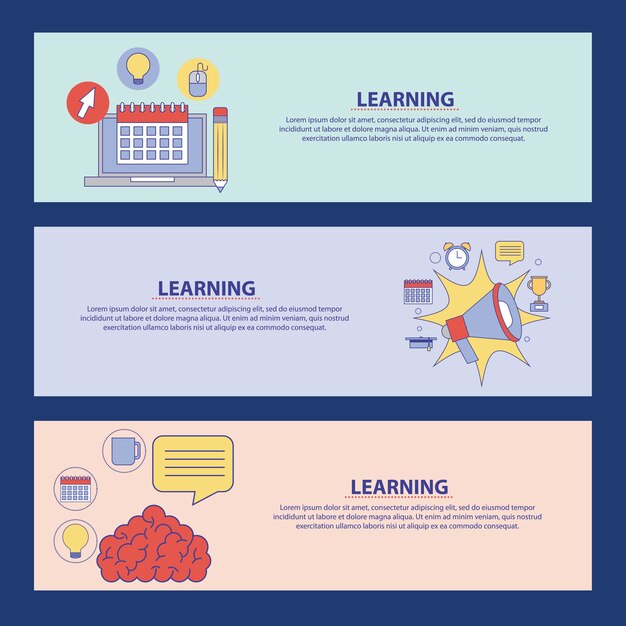 aprendizaje, educación, concepto, banderas, pancarta, estudio