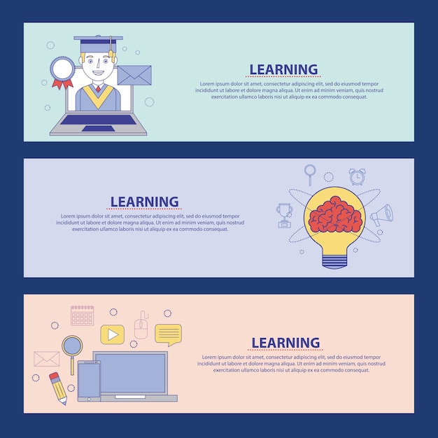 aprendizaje, educación, concepto, banderas, pancarta, estudio