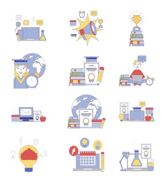 aprendizaje, educación, estudio, graduación, tecnología, iconos