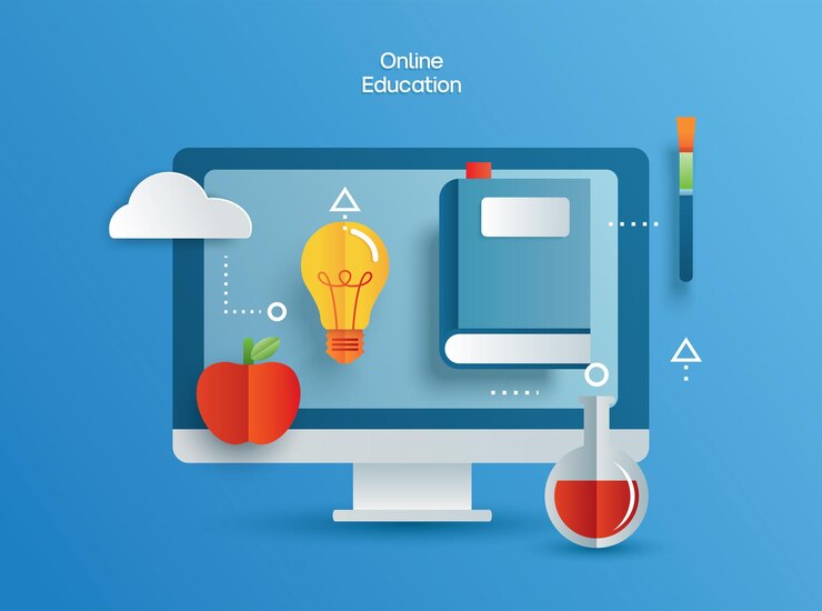 Vector aprendizaje de educación en línea en la computadora. aprender en casa con concepto de distanciamiento social.