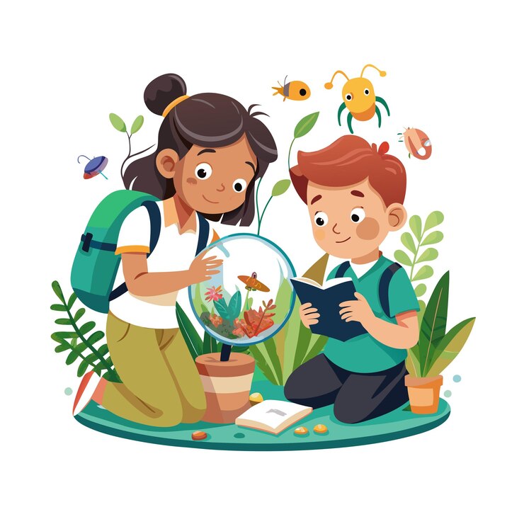 Aprendizaje y entretenimiento infantil Ilustración vectorial de personajes de dibujos animados para educación y medios de comunicación