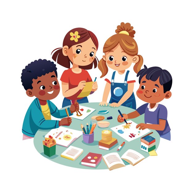 Aprendizaje y entretenimiento infantil Ilustración vectorial de personajes de dibujos animados para educación y medios de comunicación