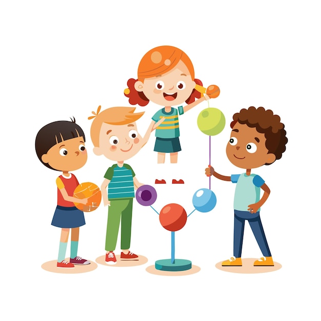 Aprendizaje y entretenimiento infantil Ilustración vectorial de personajes de dibujos animados para educación y medios de comunicación