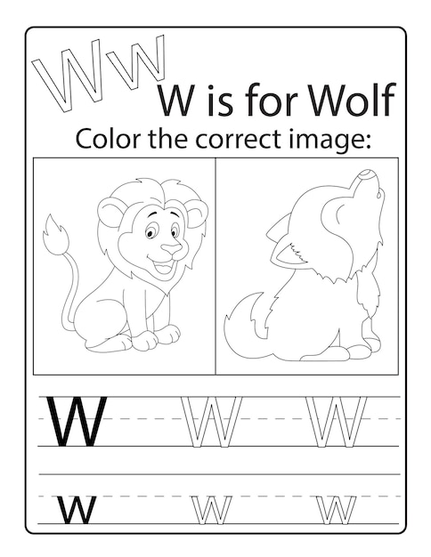 Aprendizaje y escritura del alfabeto con lindos animales para colorear y libro de actividades.