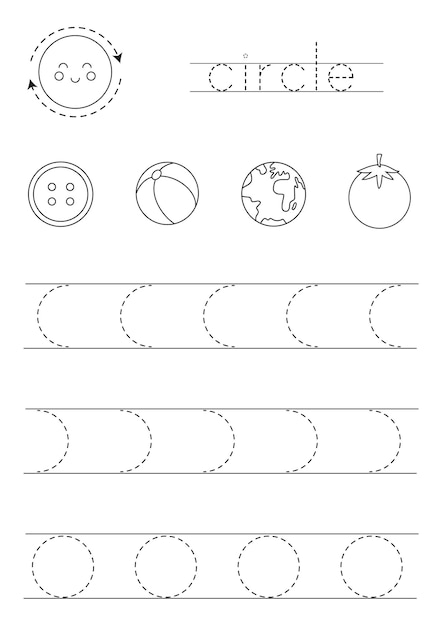 Aprendizaje de formas geométricas básicas para niños. Círculo blanco y negro.