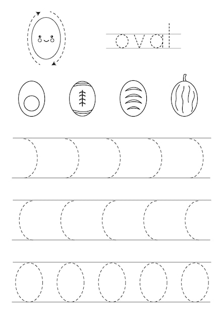 Aprendizaje de formas geométricas básicas para niños. Óvalo blanco y negro.