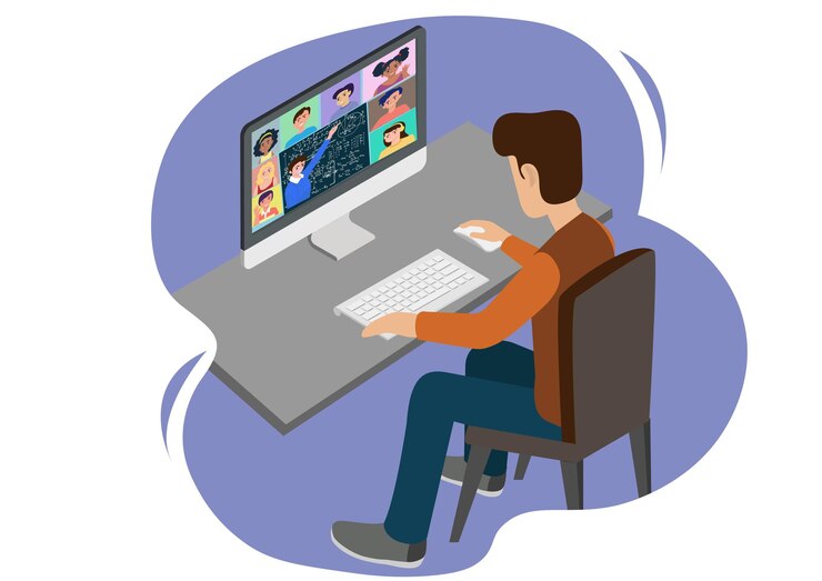 Vector aprendizaje en línea desde casa estudiando a través de videoconferencia durante el brote de covid19