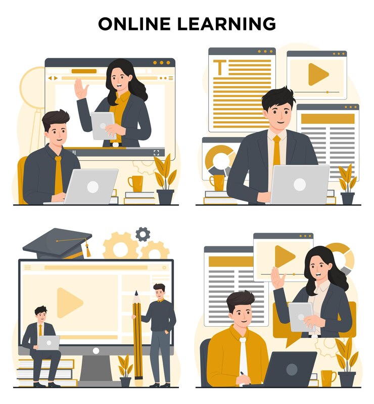 Vector aprendizaje en línea educación en línea curso en línea webinar conjunto de conceptos de diseño plano