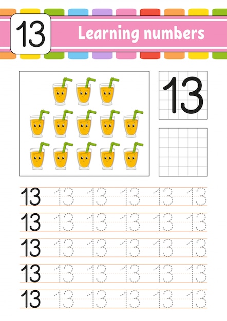 Aprendizaje de números para niños. Práctica de escritura a mano. Hoja de trabajo de desarrollo educativo.