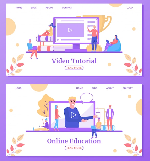 Vector aprendizaje web de educación en línea, estudios universitarios que aterrizan páginas web establecen ilustración.