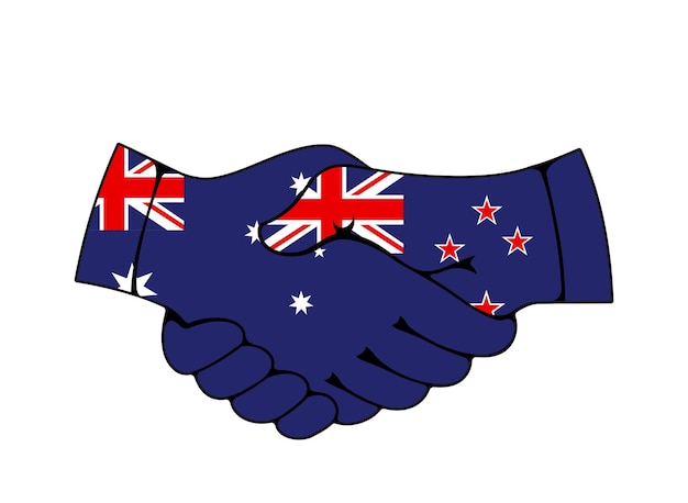 Vector apretón de manos de banderas de australia y nueva zelanda