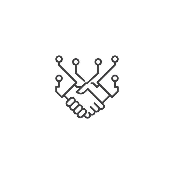 Vector apretón de manos digital asociación digital contorno vectorial ilustración del icono del logotipo