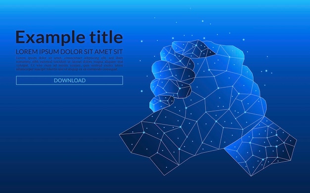 Apretón de manos digital en fondo azul electrónico Concepto de trabajo en equipo de dos manos conectado