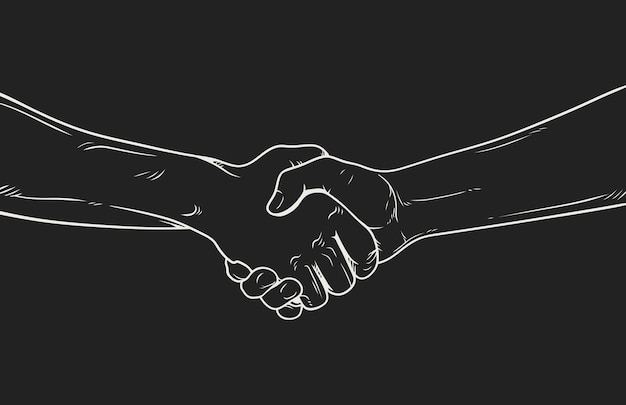 Apretón de manos de dos personas Ilustración vectorial dibujada a mano Isolada sobre fondo negro