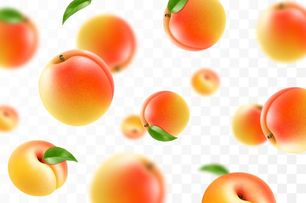 Apricot volador maduro telón de fondo publicitario brillante cayendo peach dulce y jugoso ilustración realista