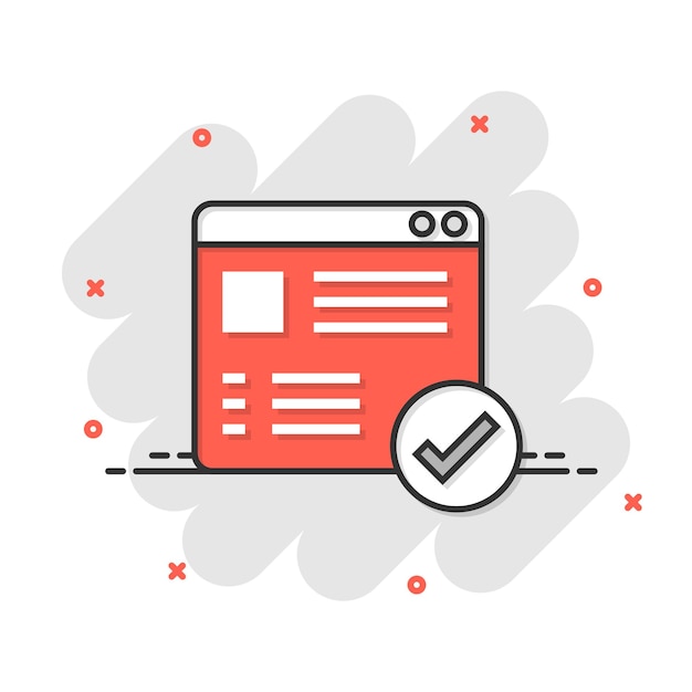 Aprobar icono de certificado en estilo cómic Ilustración de vector de dibujos animados de marca de verificación de documento sobre fondo blanco aislado Concepto de negocio de efecto de salpicadura de elección de aprobación
