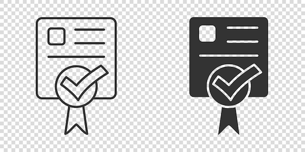 Aprobar el icono de certificado en estilo plano Ilustración de vector de marca de verificación de documento sobre fondo blanco aislado Concepto de negocio de elección de aprobación