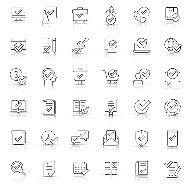 Aprobar el icono establecido en estilo plano Marcar la ilustración vectorial en fondo blanco aislado Marcar el concepto de negocio aceptado
