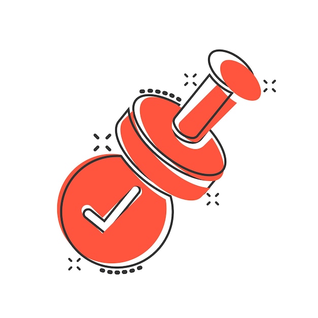 Aprobar icono de sello en estilo cómico Aceptar ilustración de vector de dibujos animados de marca de verificación sobre fondo blanco aislado Concepto de negocio de efecto de salpicadura de elección de aprobación