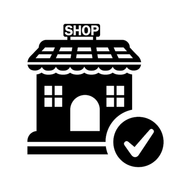 Aprobar tienda aprobar ícono completo diseño vectorial negro