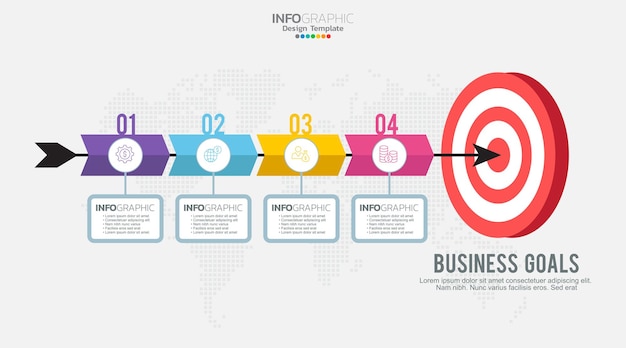 Apunte con cuatro pasos para su plantilla infográfica de objetivos para presentaciones de negocios web