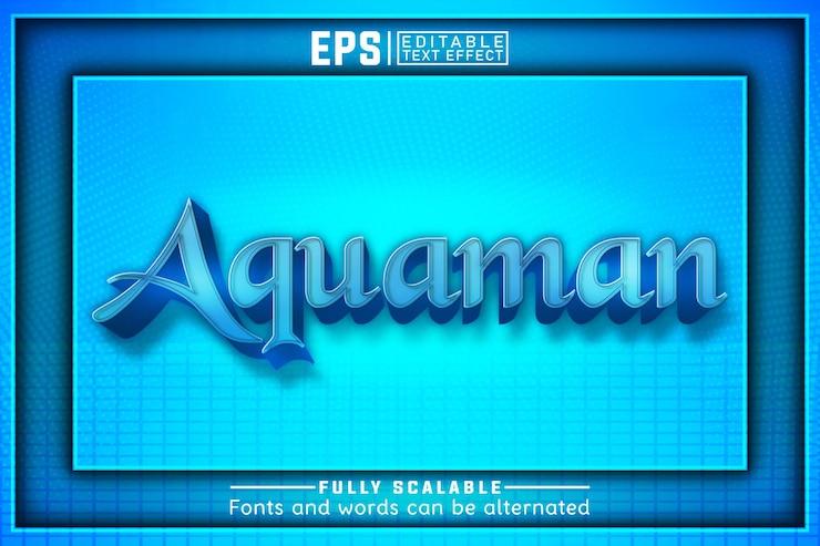 Vector aquaman 3d efecto de texto editable