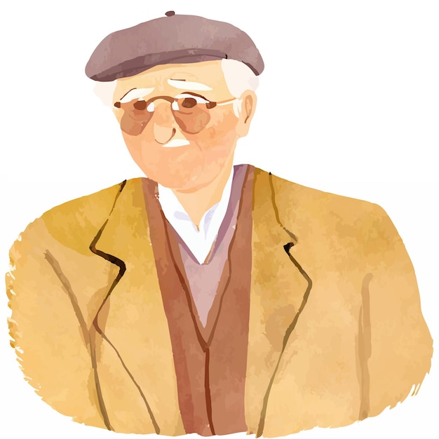 Vector aquarela de abuelo personaje de anciano