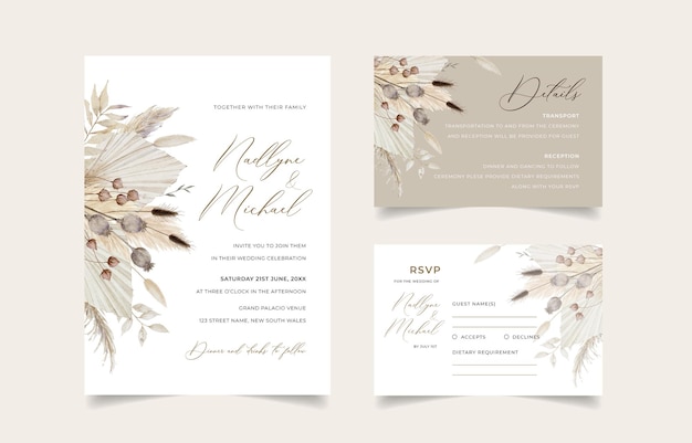 Aquarela Boho plantilla de invitación de boda beige neutro invitación de bodas bohemia
