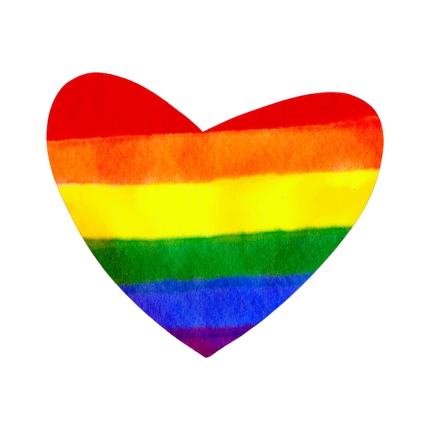 Aquarela Corazón del arco iris Bandera del orgullo LGBT o bandera del orgullo del arco iris en el fondo del corazón Vector