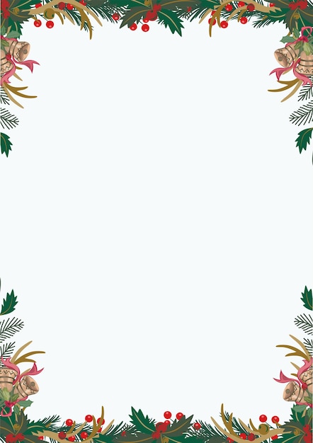 Aquarela dibujada a mano con una plantilla de marco floral navideño