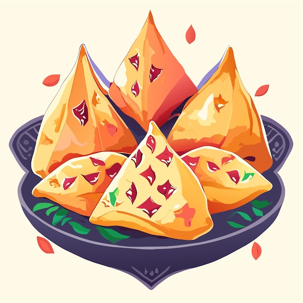 Vector aquarela dibujada a mano samosa delicioso juego de comida