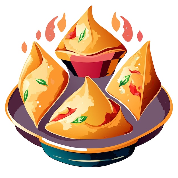 Vector aquarela dibujada a mano samosa delicioso juego de comida