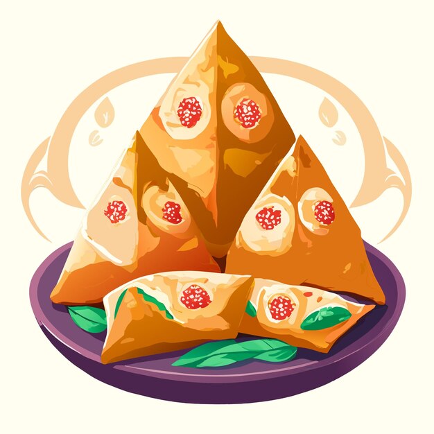 Vector aquarela dibujada a mano samosa delicioso juego de comida