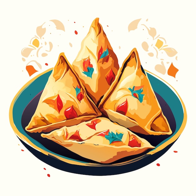 Vector aquarela dibujada a mano samosa delicioso juego de comida