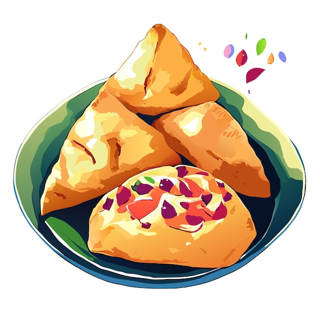 Vector aquarela dibujada a mano samosa delicioso juego de comida